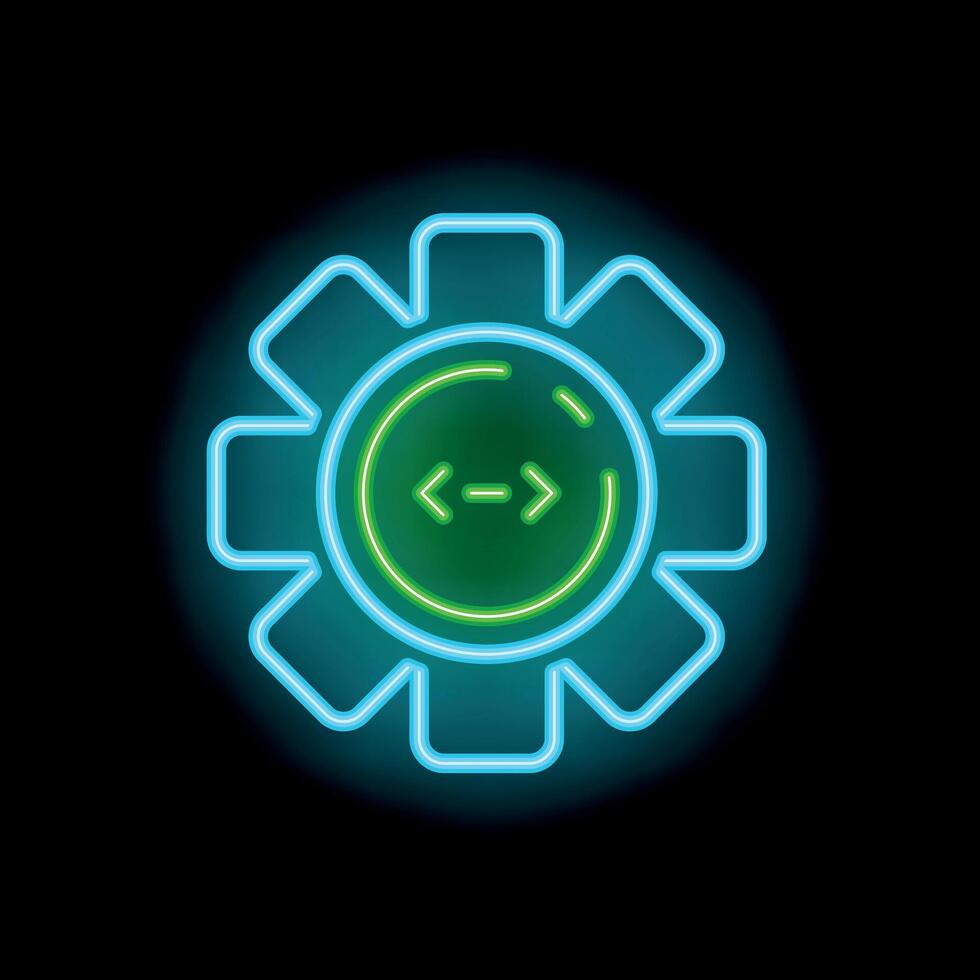 Neon icon of automation process with gear and arrows on black background vector