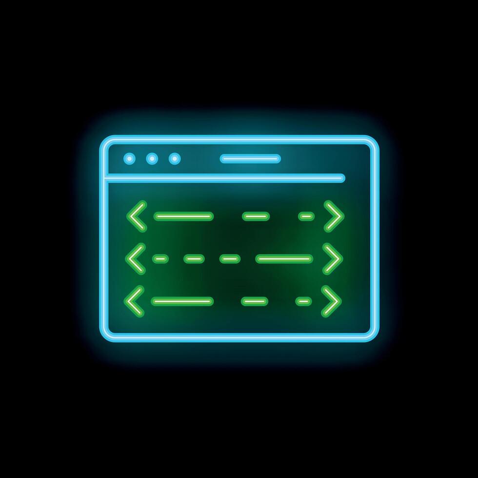Neon icon of web development programming code in browser window vector
