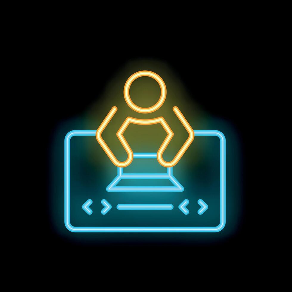 Neon sign icon of a person putting a paper in a ballot box vector