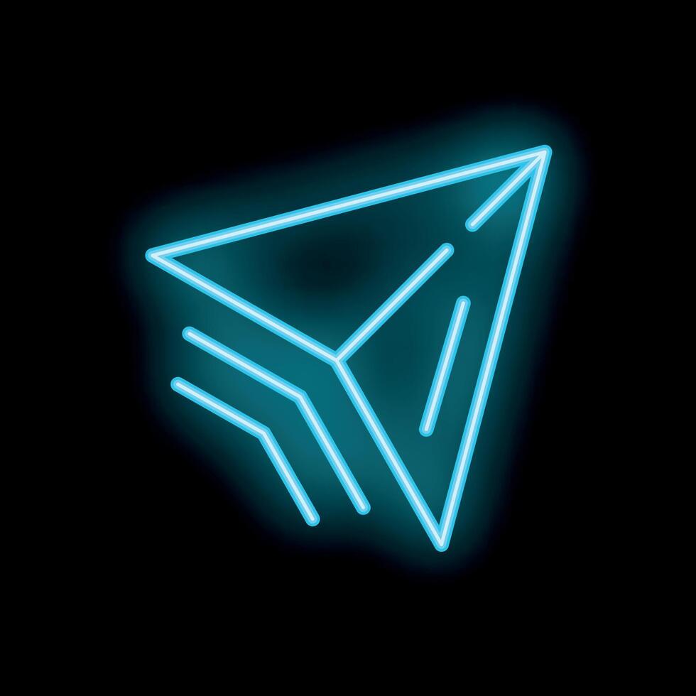 Neon blue paper plane flying through digital space vector