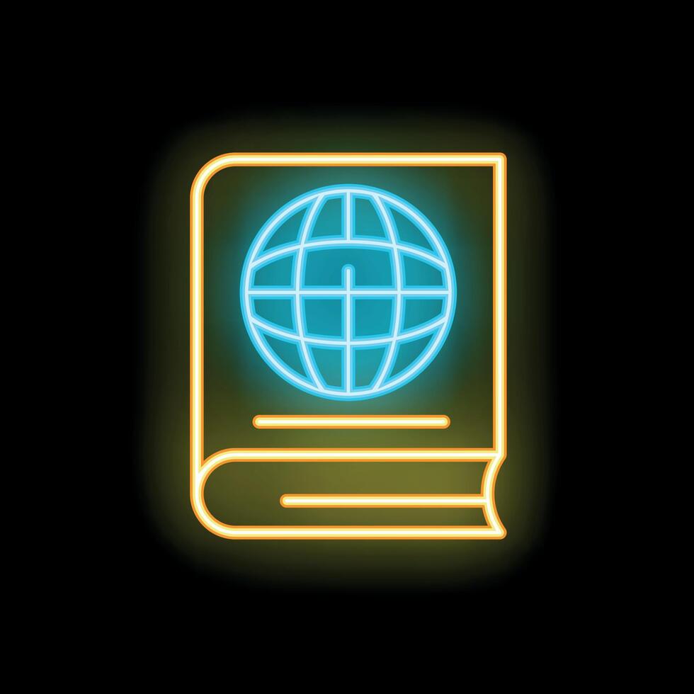 Neon icon of book showing international knowledge and education vector