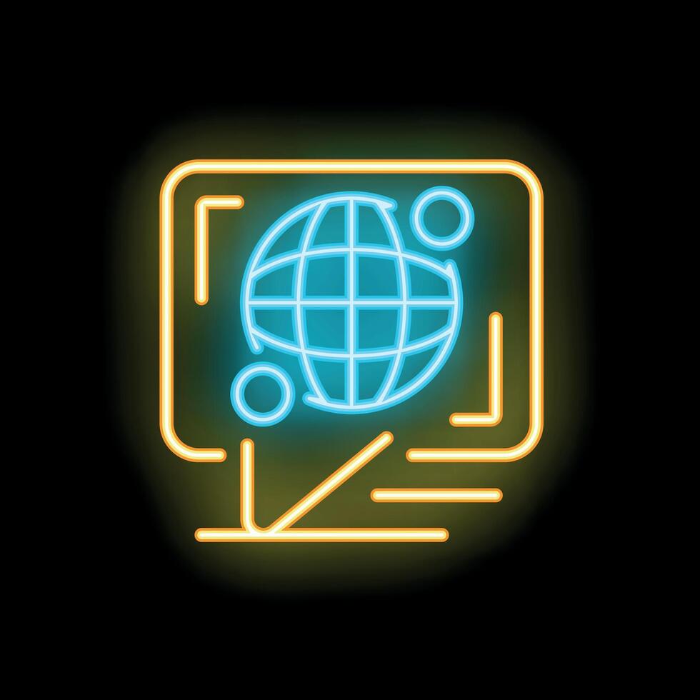 Neon sign representing augmented reality displaying a rotating globe vector