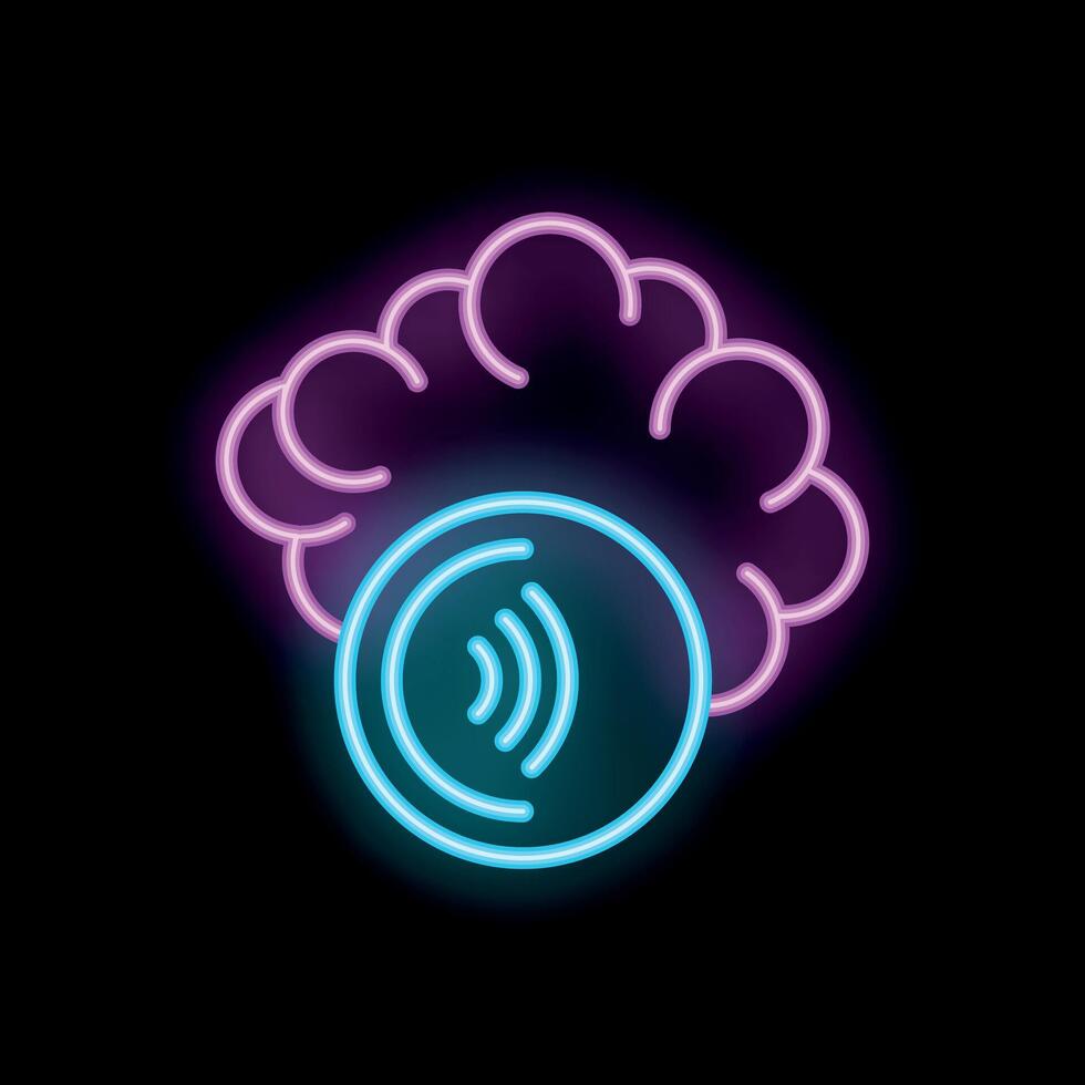 Neon brain sending wifi signal representing thought process vector