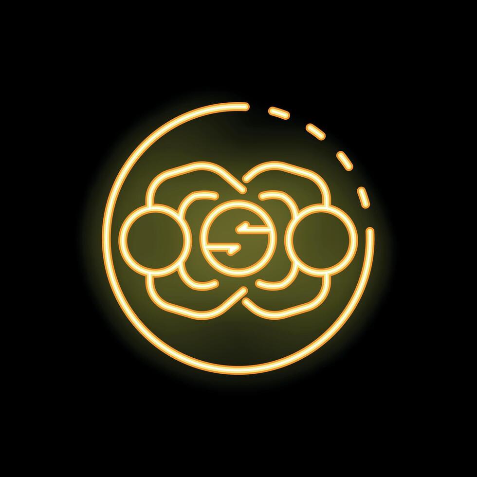 Neon icon representing decentralized network sharing data with nodes communicating vector
