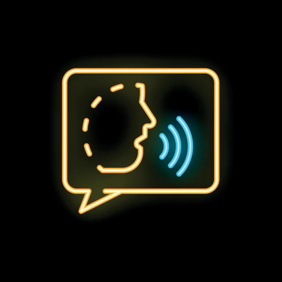 Neon speech bubble showing speaking man for podcast or audiobook app vector