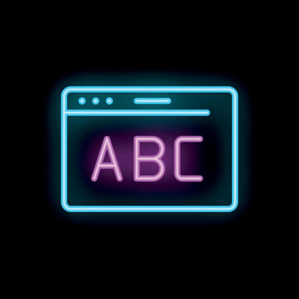 Neon website interface with abc lettering showing online education concept vector