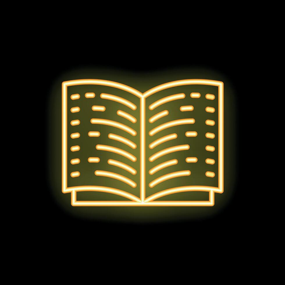 Neon open book glowing on black background vector