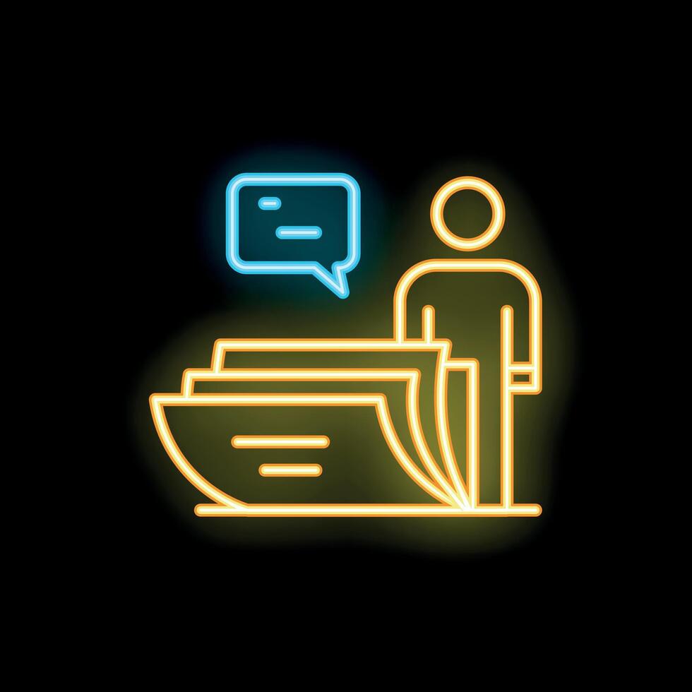 Businessman managing files and communication in neon style vector