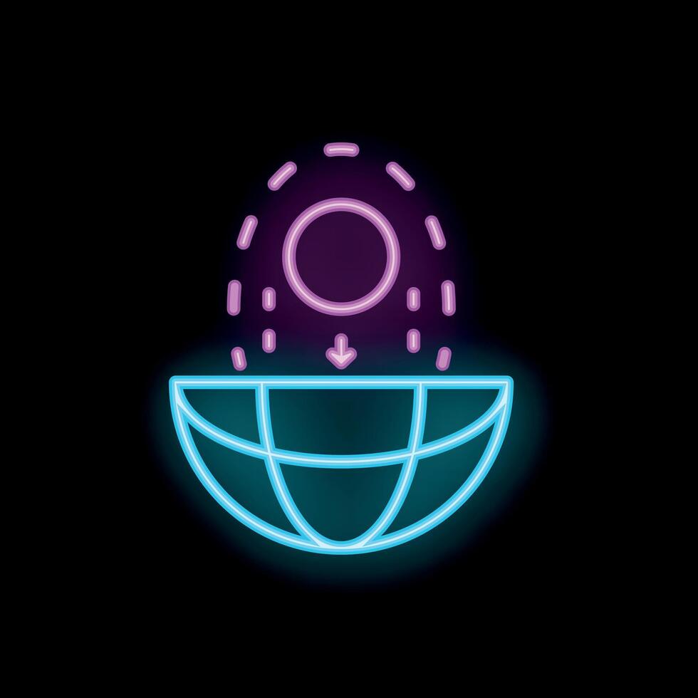 Neon icon of sun rays warming planet earth, climate change concept vector