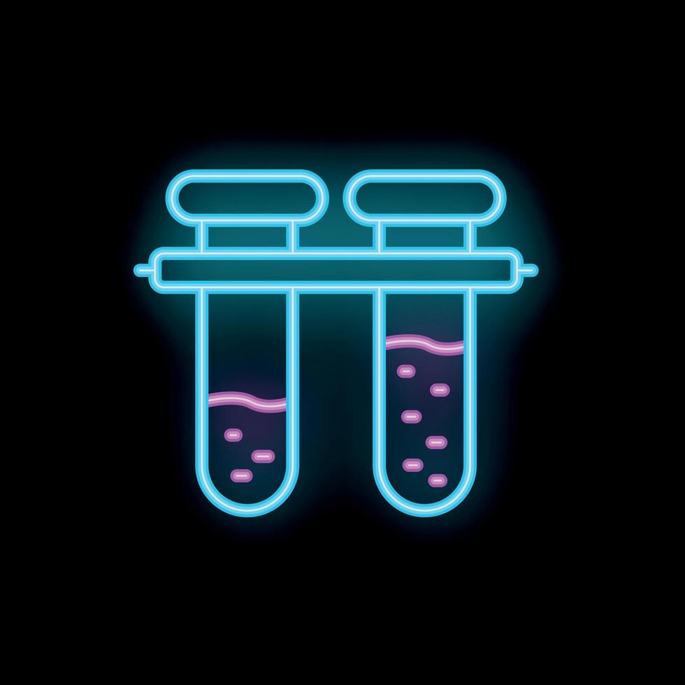 Neon sign representing two test tubes filled with liquid substance vector