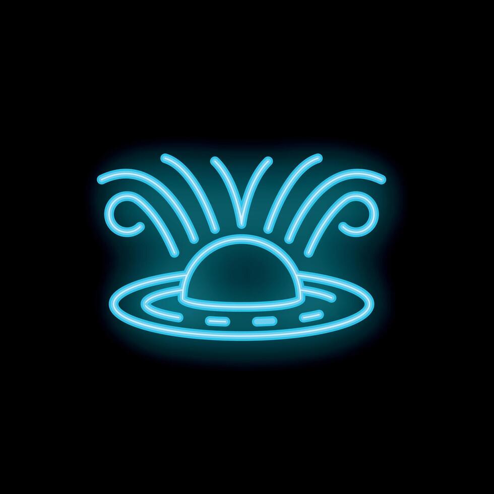 Blue neon sign of alien spaceship taking off vector