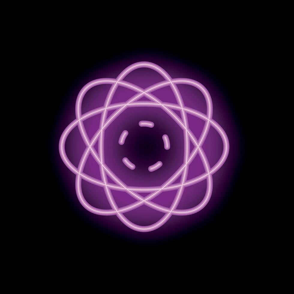 Neon atom is glowing on a black background vector