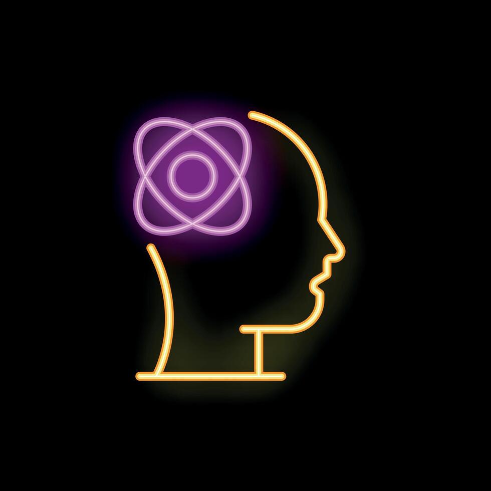 Neon style illustration of head with atom symbol inside for smart concept vector