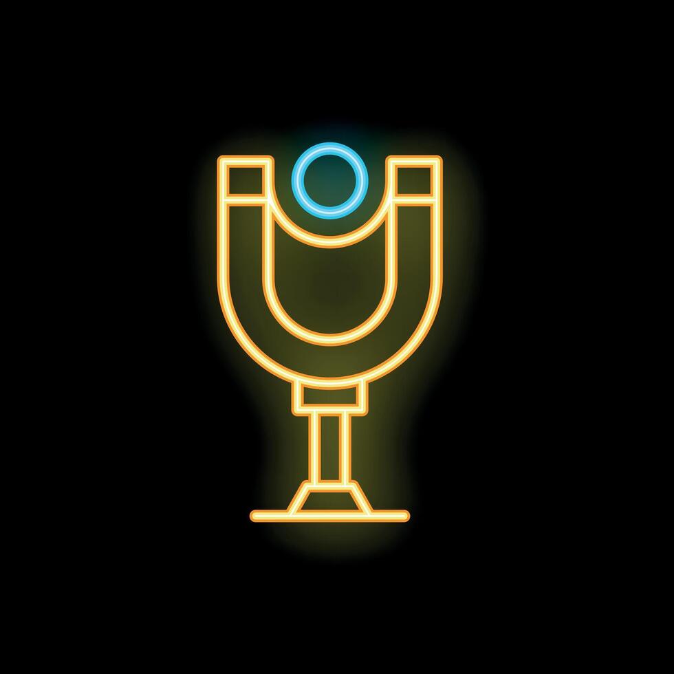 Neon icon of magnet attracting a metal ball on black background vector