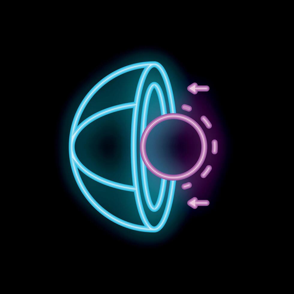 Neon icon of energy flowing through magnetic field vector