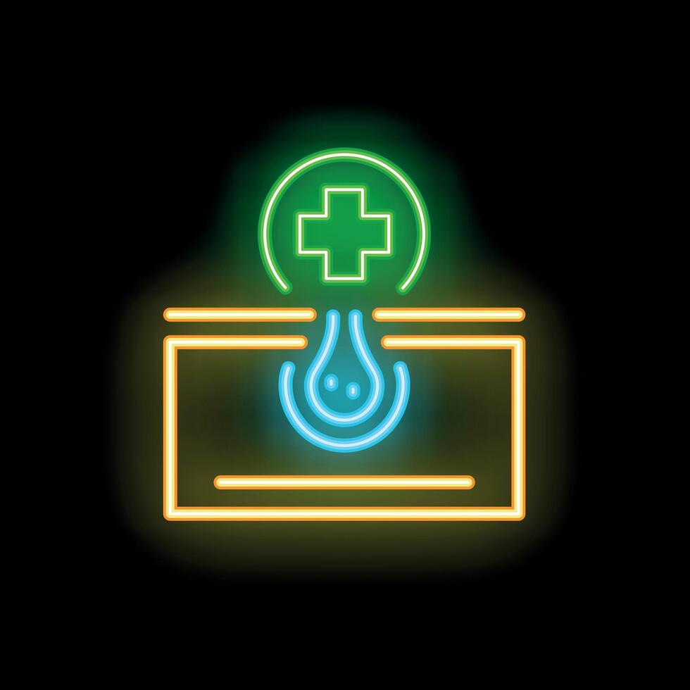 Neon sign representing health insurance with cross and drop icon vector