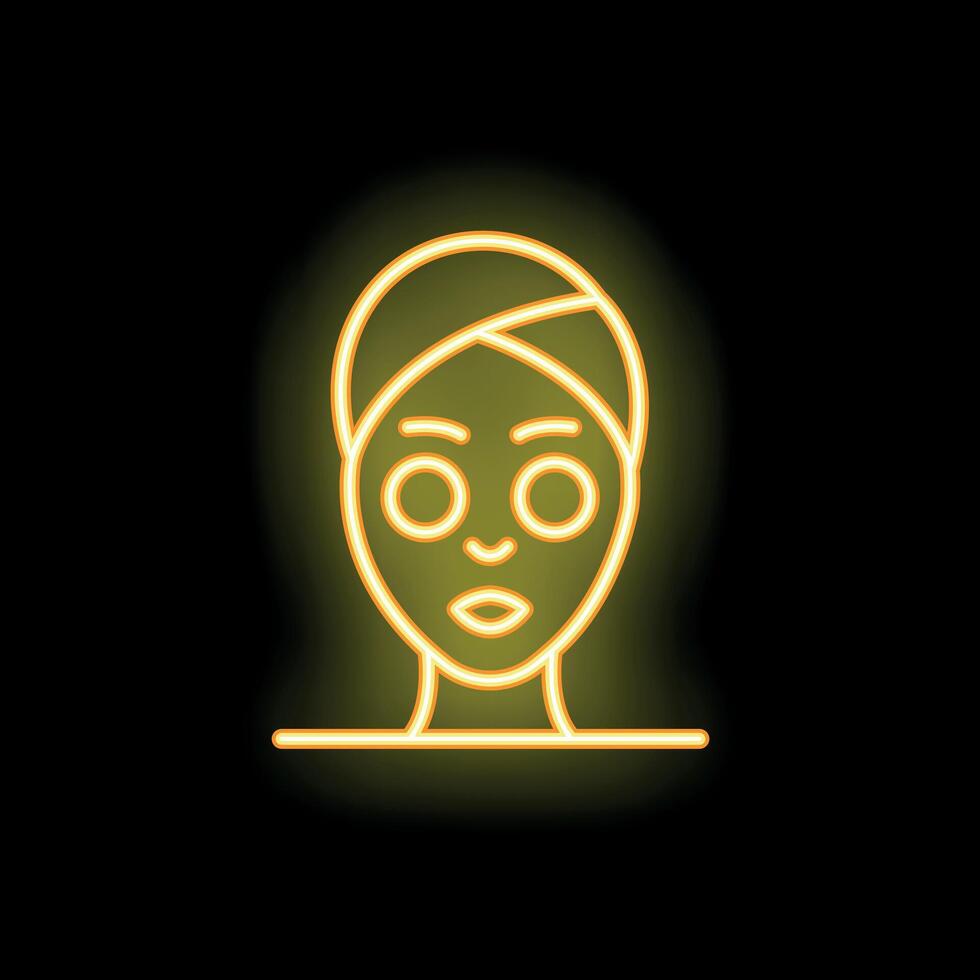 Woman with facial mask enjoying spa treatment neon sign vector