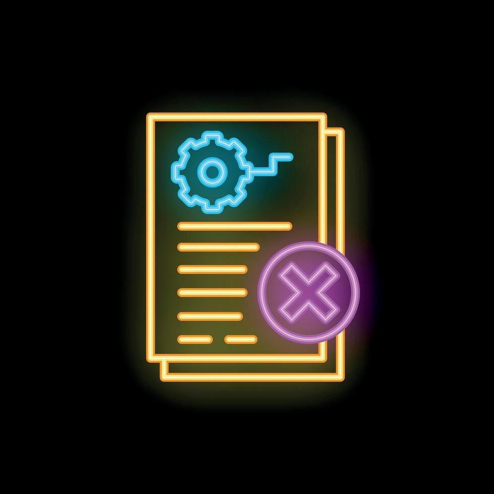 Neon icon of documents representing declining a project proposal vector