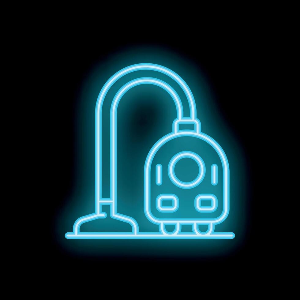 Glowing neon icon of vacuum cleaner for cleaning service on black background vector