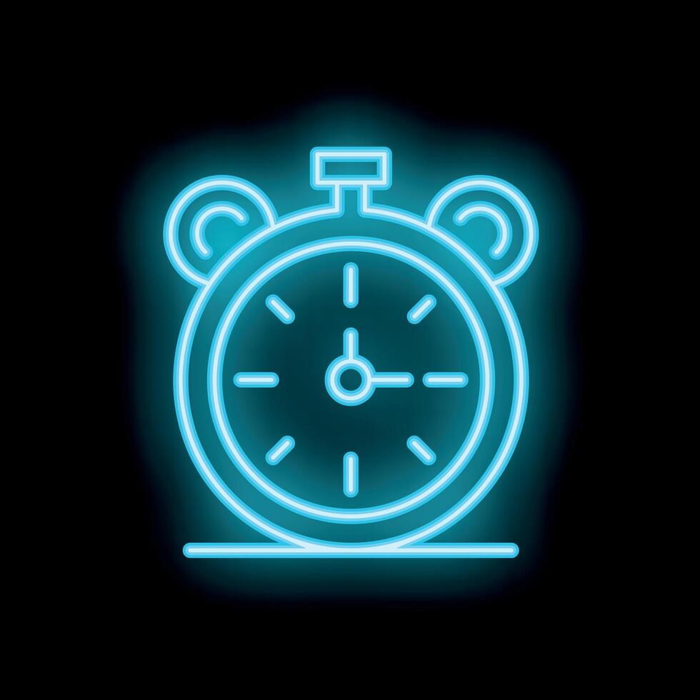 Neon sign of alarm clock showing time on black background vector