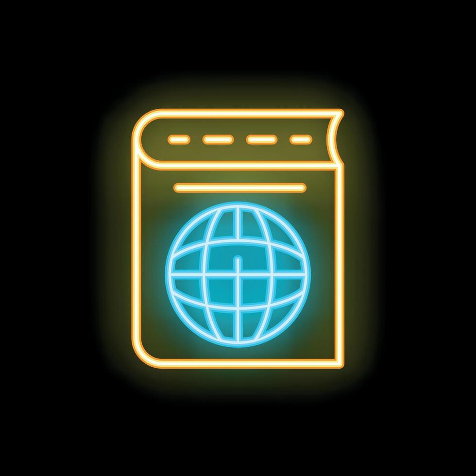 Neon icon of book showing global connectivity vector