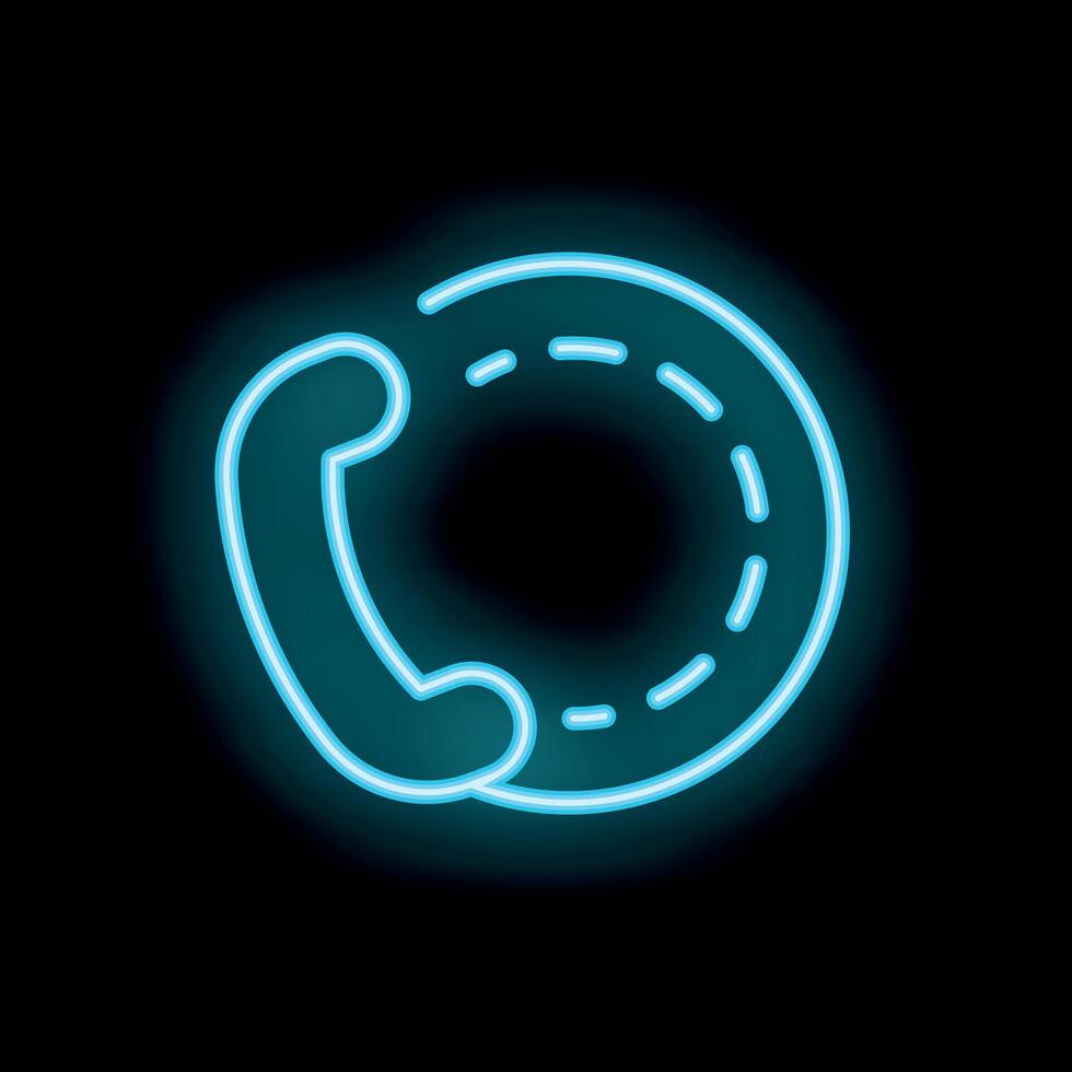 Neon phone calling icon glowing on dark background vector