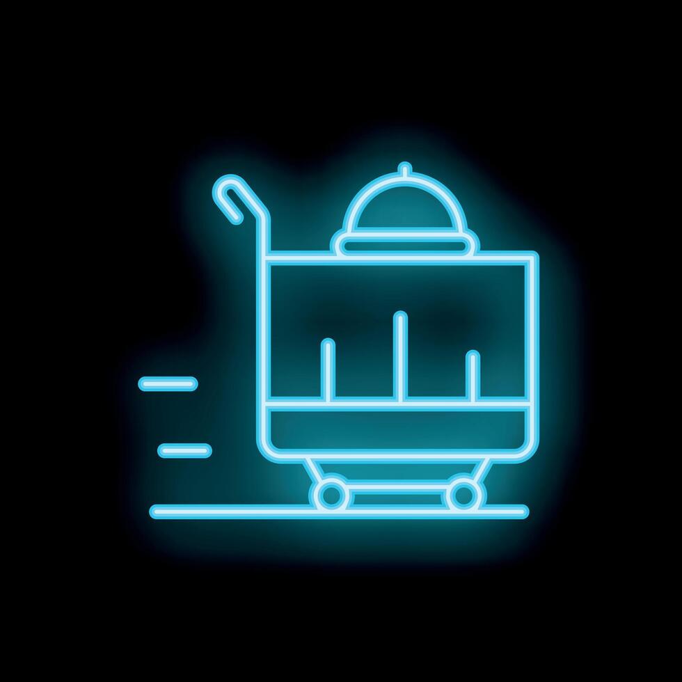 Neon room service cart moving on black background vector