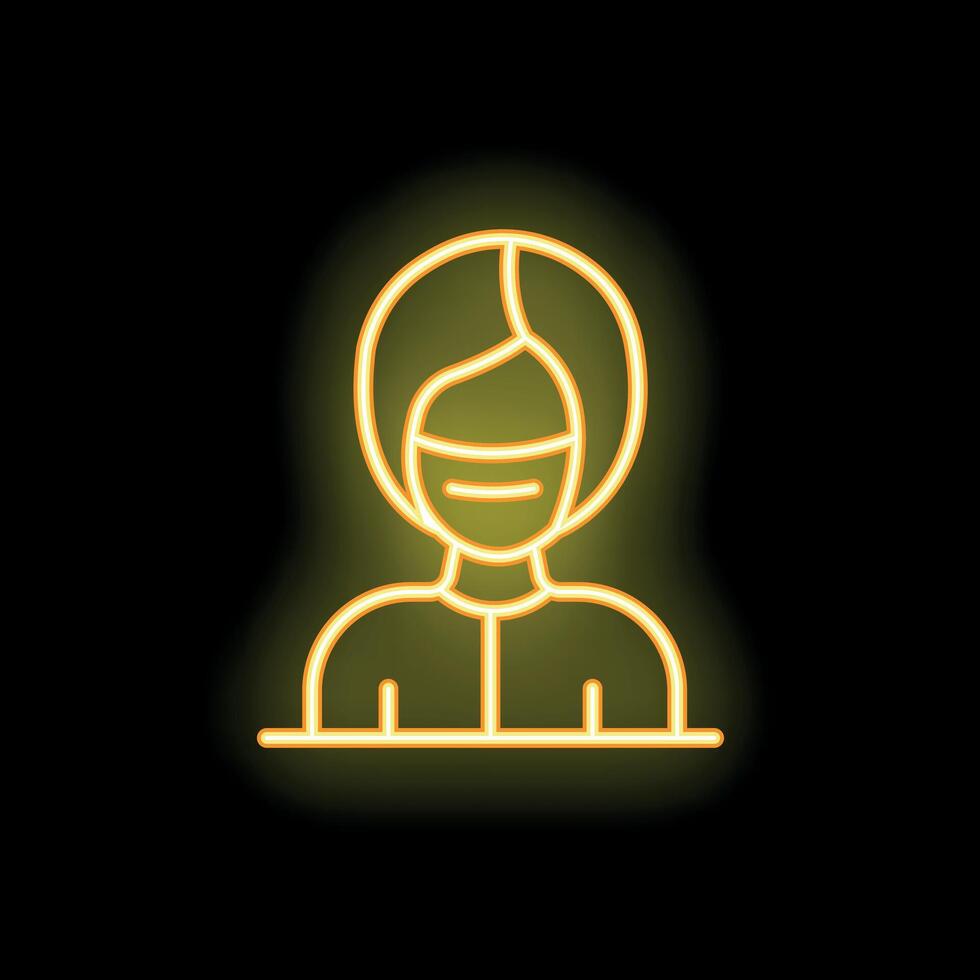 Neon sign of a smiling woman wearing a protective mask vector