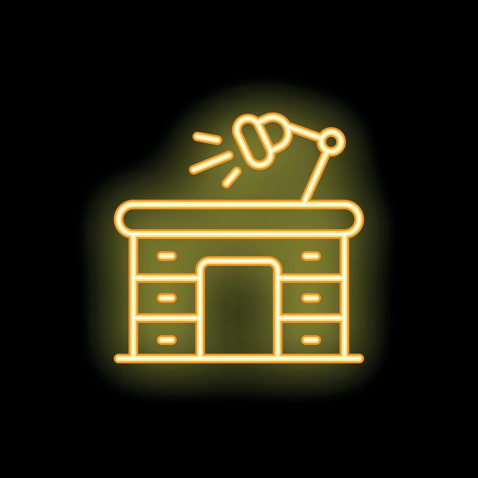 Yellow neon office desk with lamp shining brightly icon vector