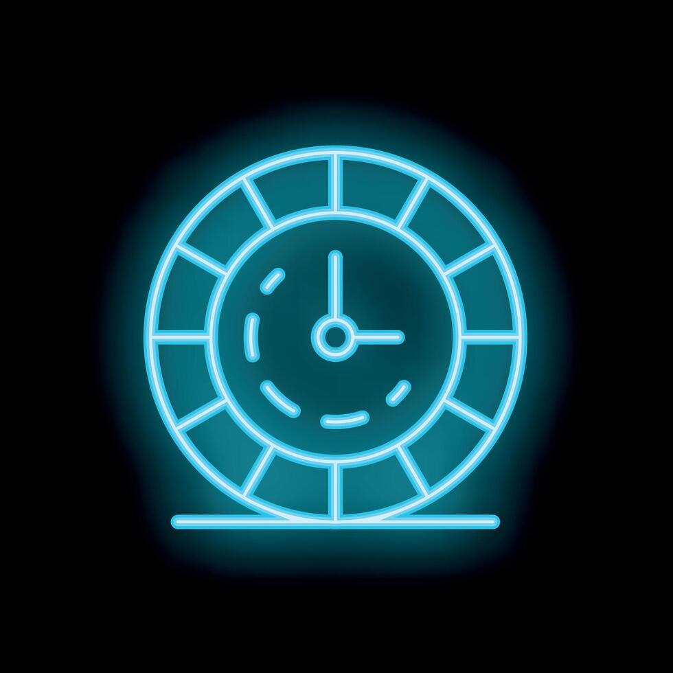 Blue neon clock showing time passing on black background vector