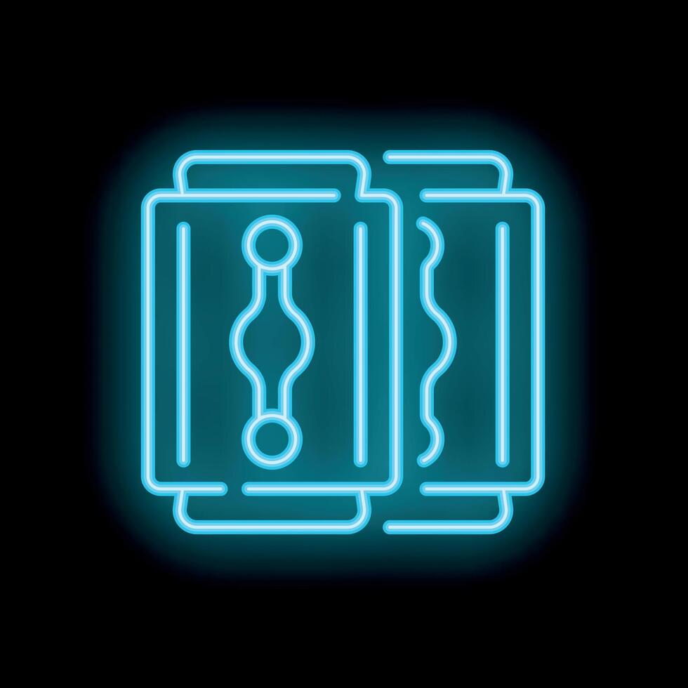 Neon style icon of double edged razor blades glowing vector