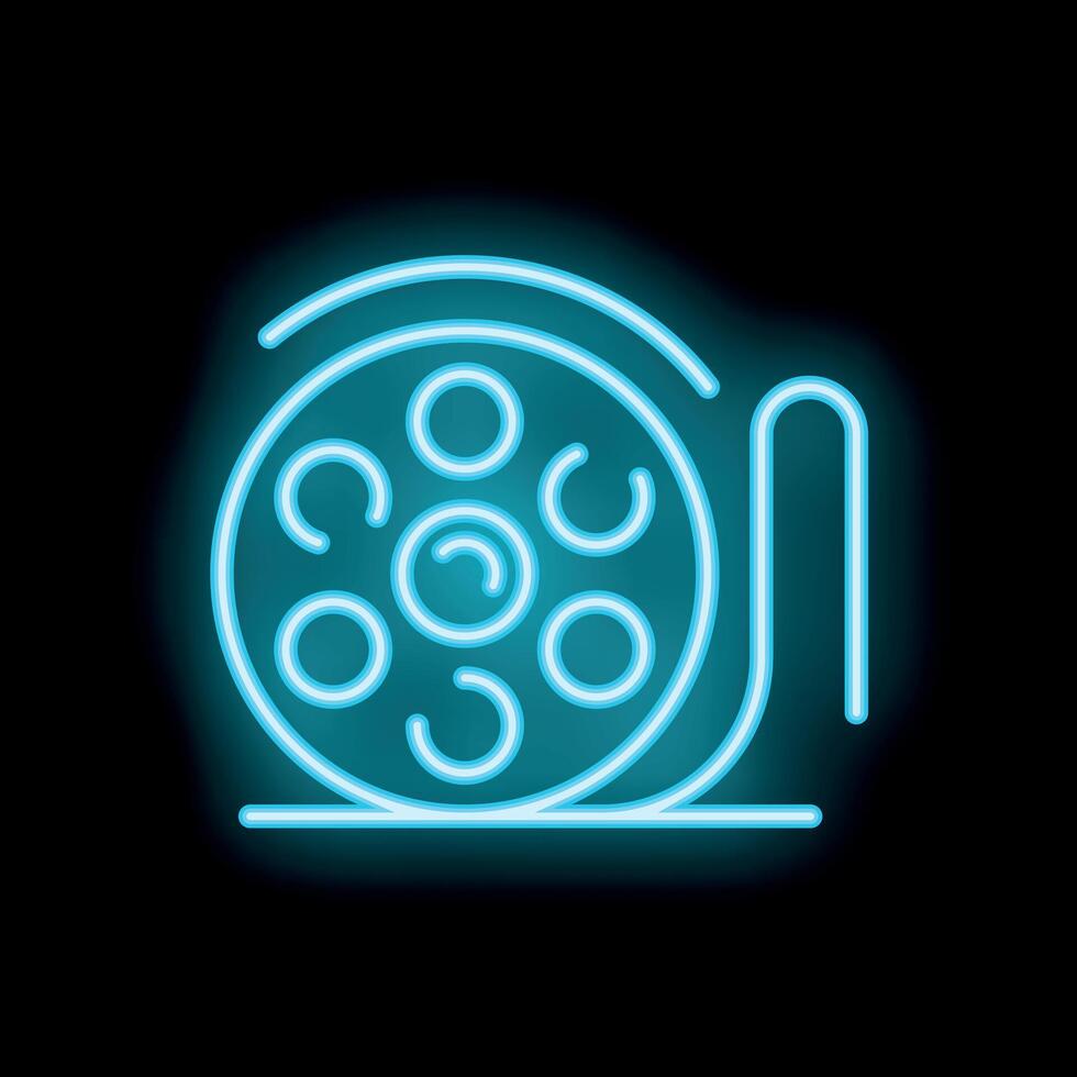 Neon movie reel shining on black background vector