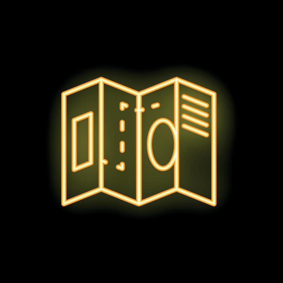 Yellow neon map glowing on a black wall vector