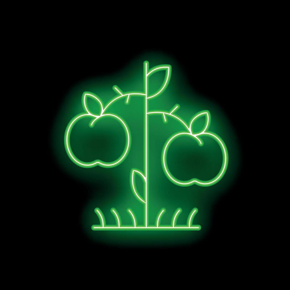 Glowing neon apple tree sign on black background vector