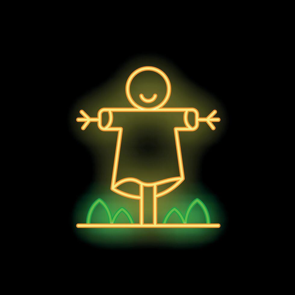 Neon scarecrow standing in the field at night vector