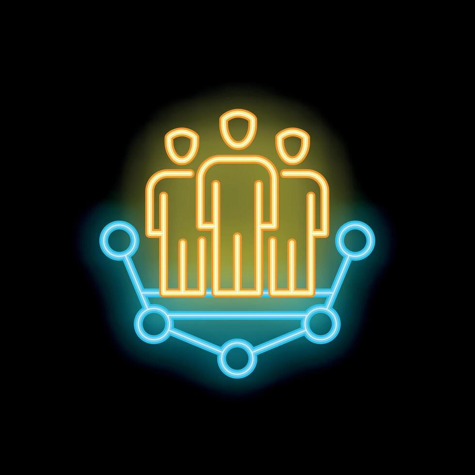 Neon icon of business people network representing teamwork collaboration vector