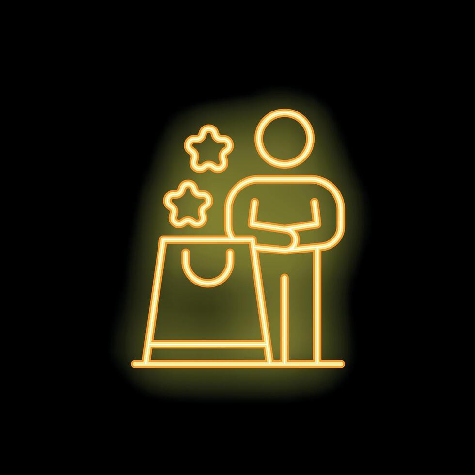 Customer loyalty program neon sign with shopping bag and stars vector