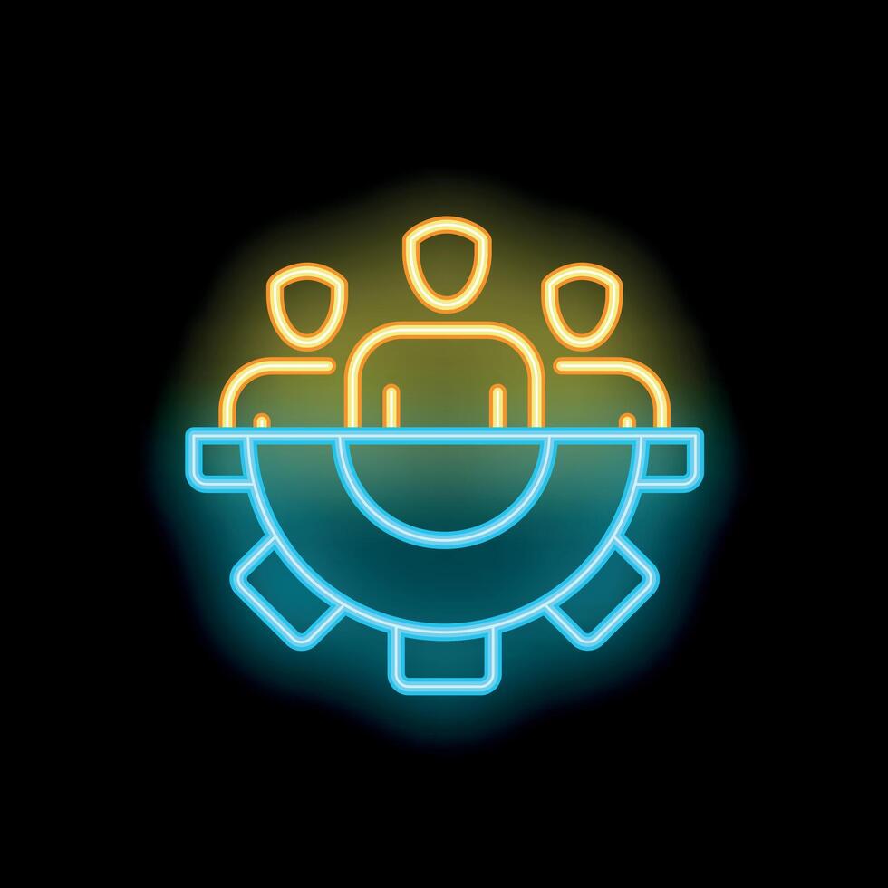 Team working together inside gear mechanism neon sign vector