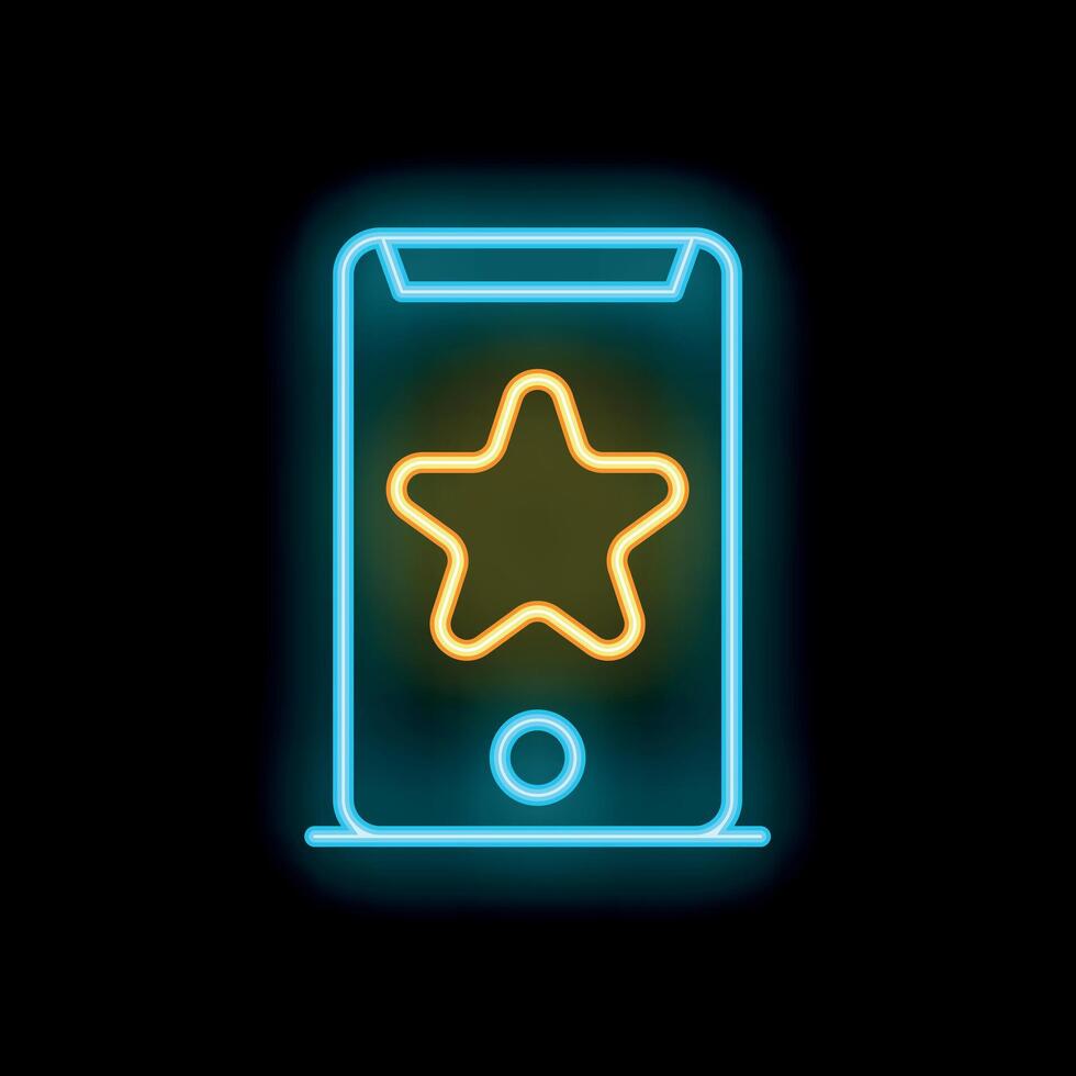 Neon smartphone showing a star for rating and feedback vector