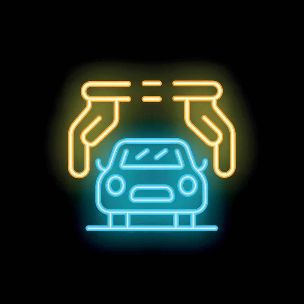 Neon icon of automatic car wash system cleaning vehicle vector