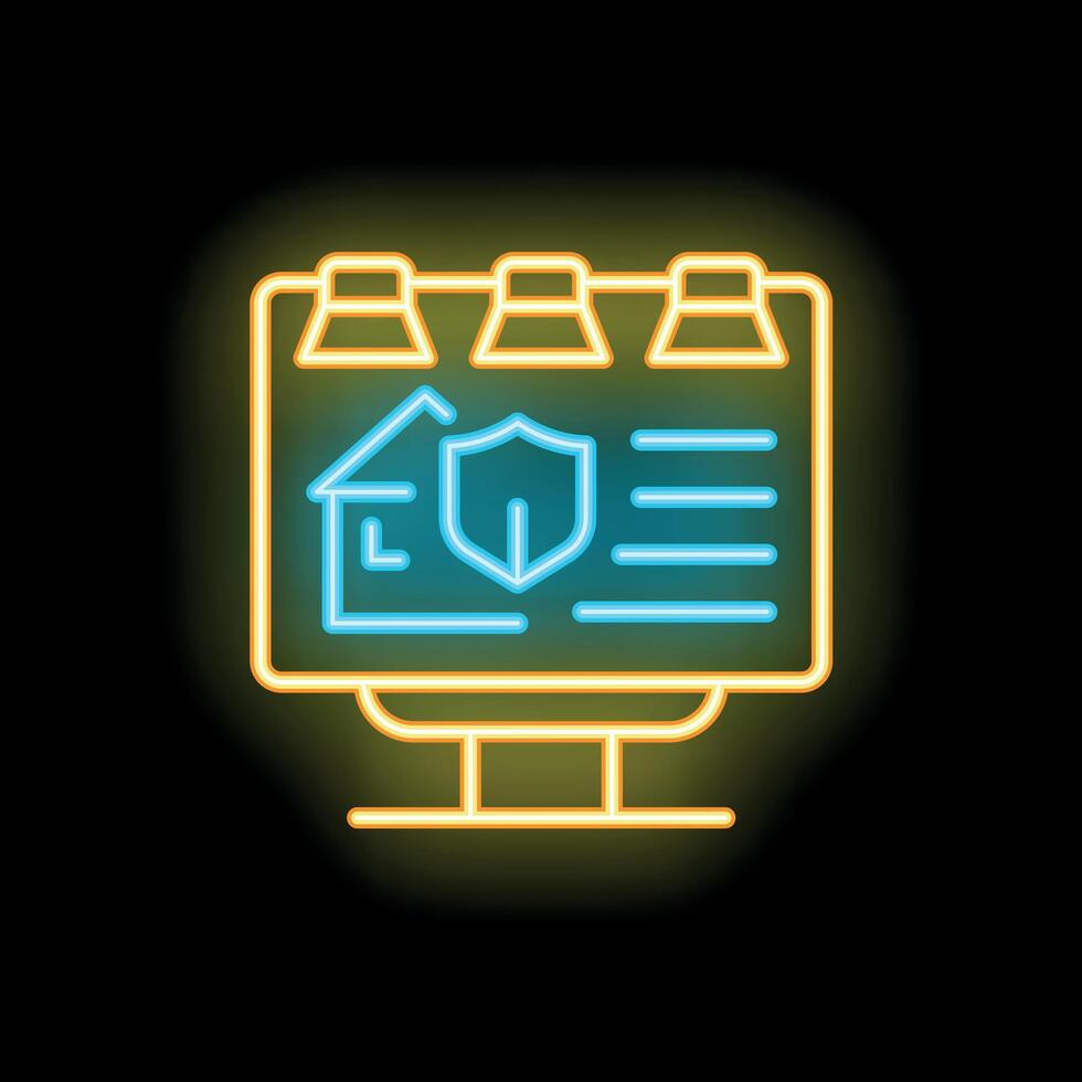 Neon icon of home security system advertising on billboard vector