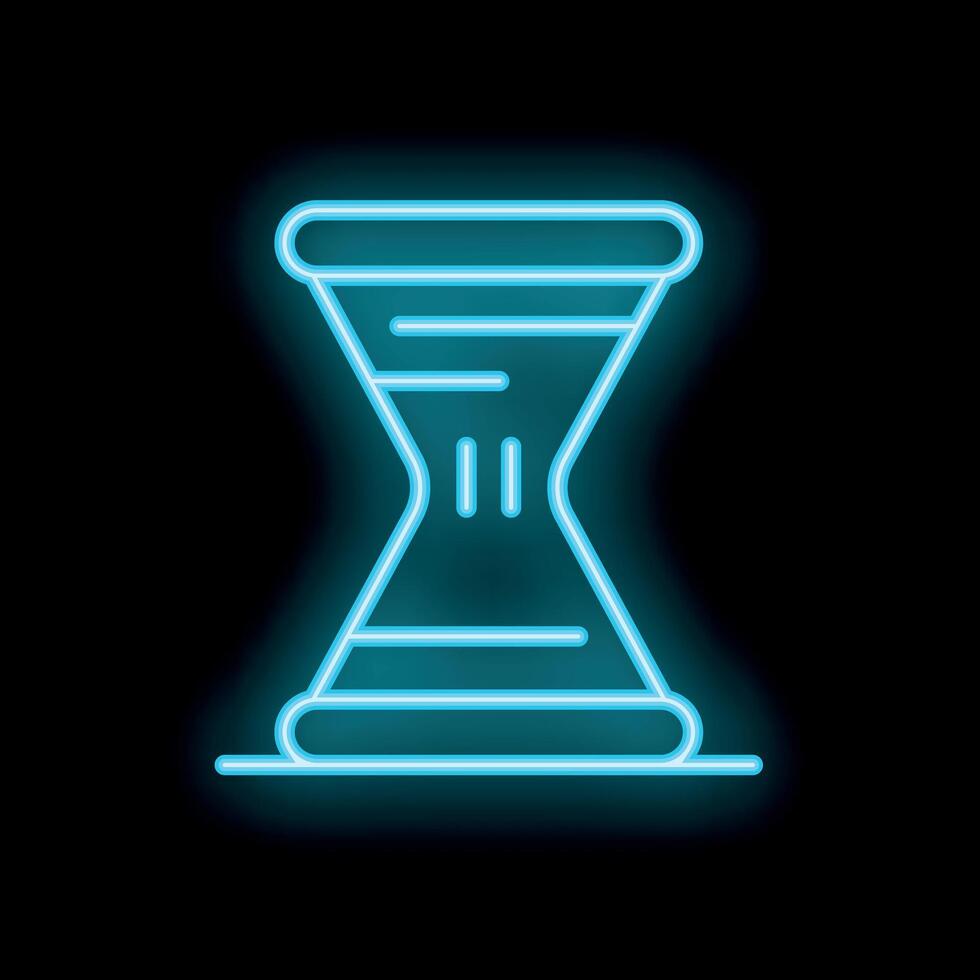 Neon blue hourglass icon glowing on dark background vector