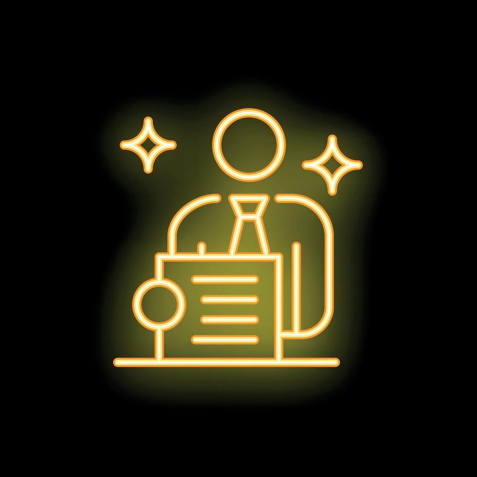 Businessman making a speech at a conference with neon light effect vector