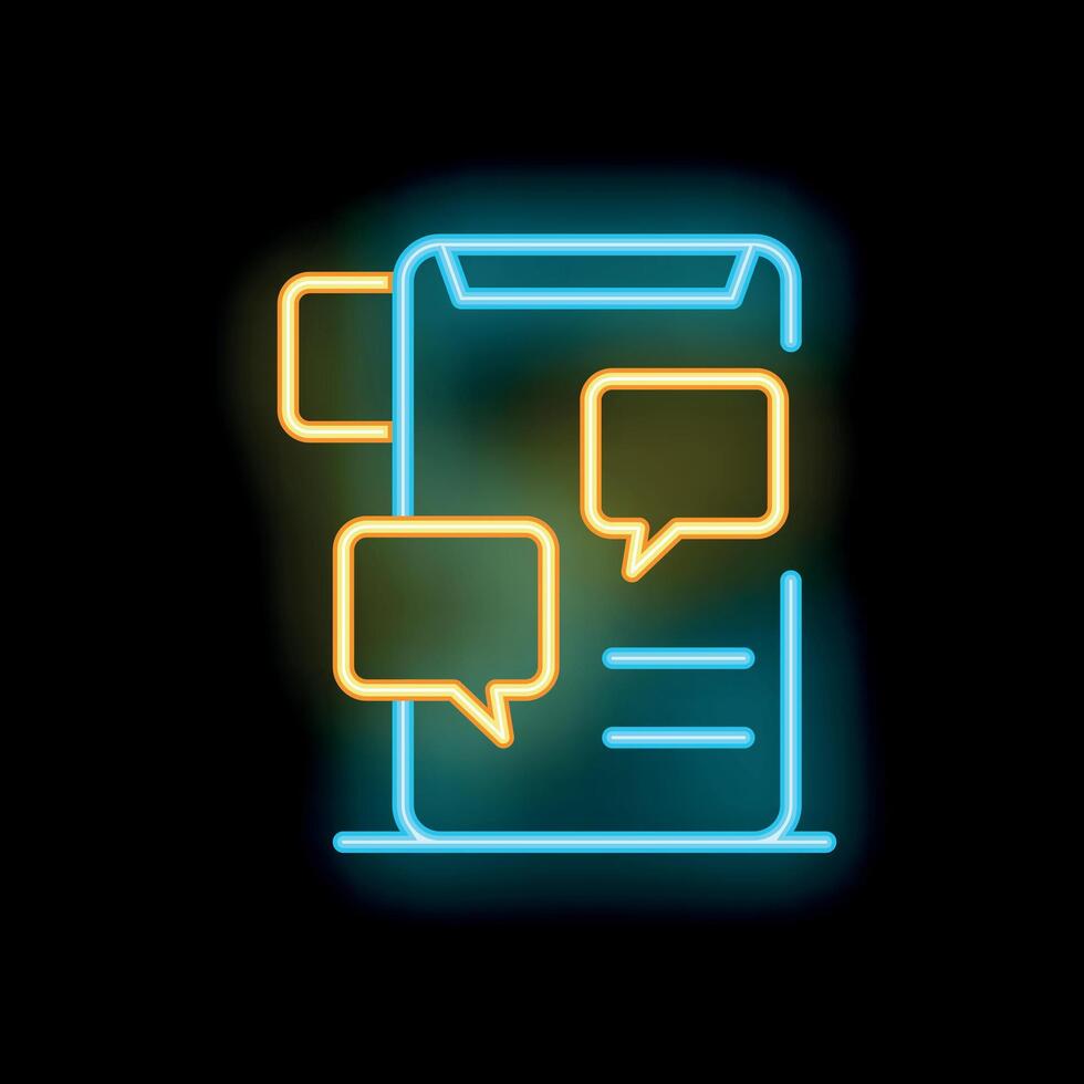 Neon icon of smartphone with speech bubbles showing online communication vector