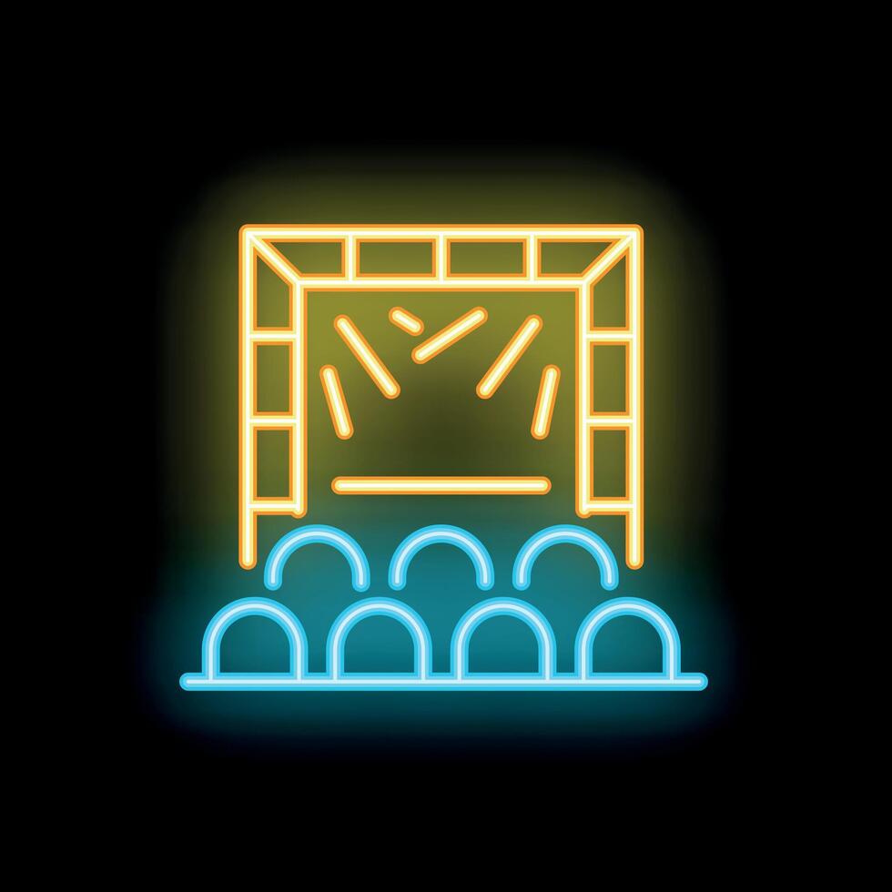 Neon stage with audience and confetti, entertainment concept vector