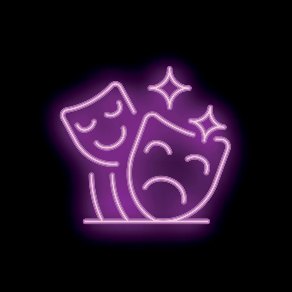 Neon sign representing comedy and tragedy with a happy and sad theatrical mask vector