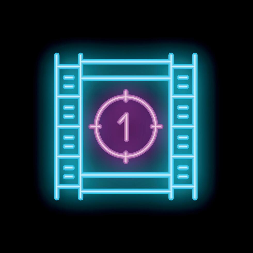 Neon countdown timer on film strip showing number one vector