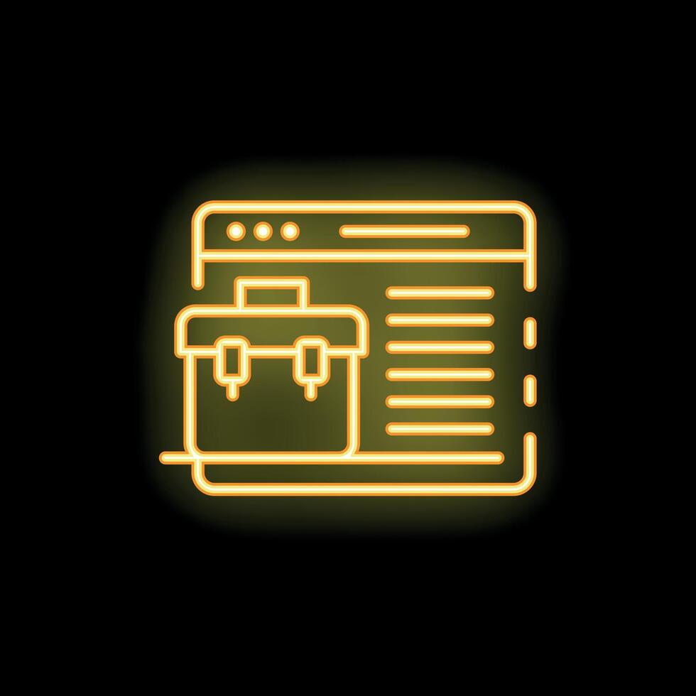 Neon icon of online portfolio representing freelance work vector