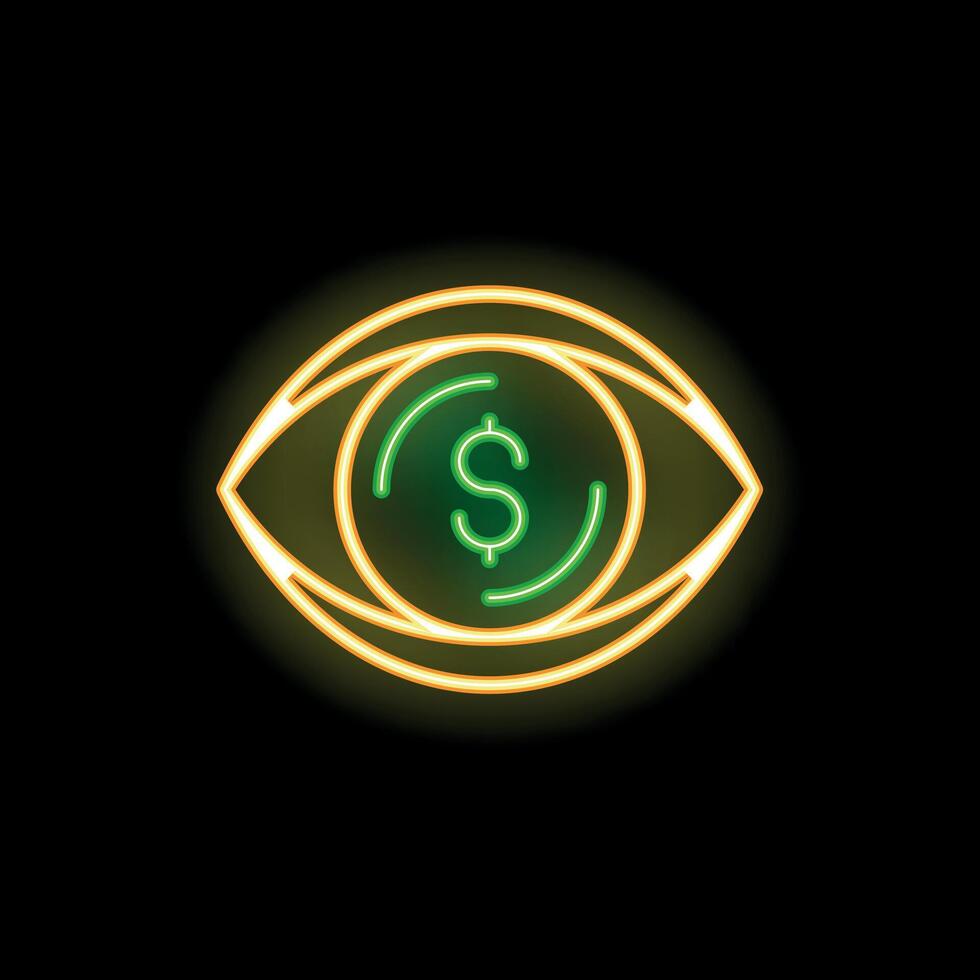 Neon sign representing eye focusing on money making goal vector
