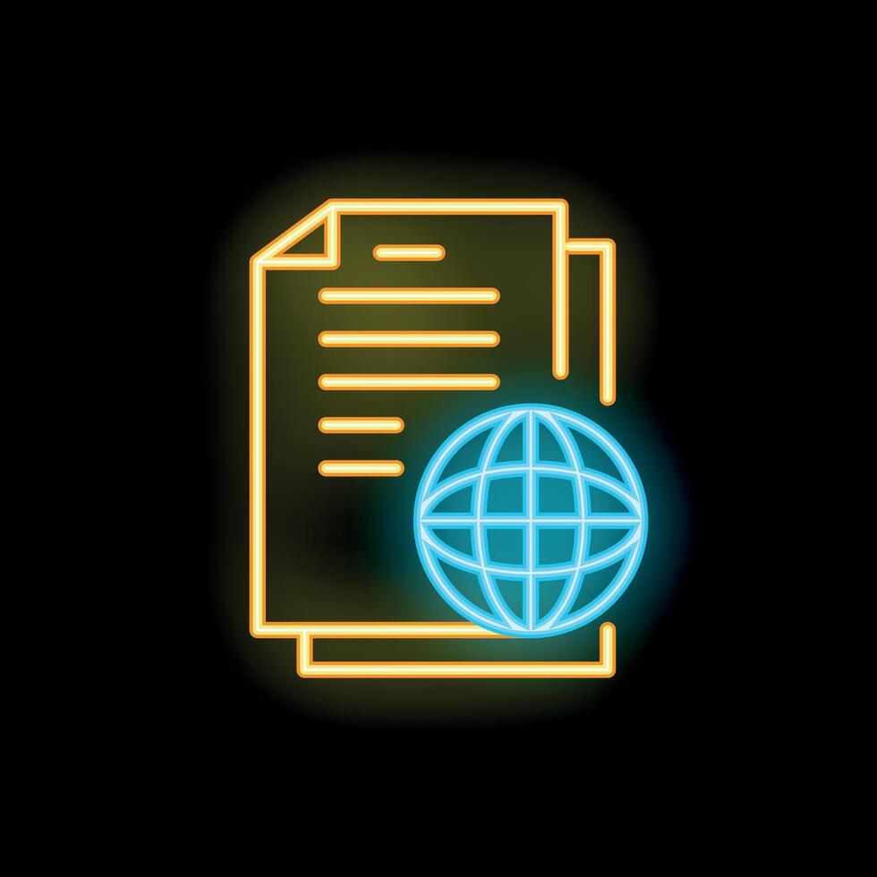 Neon icon of documents representing global network connectivity vector